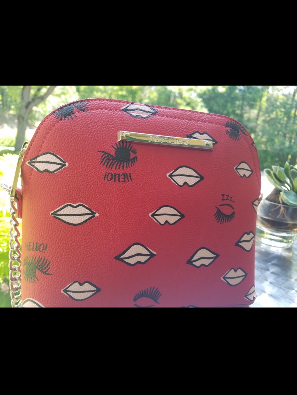 Betsey Johnson Red Kiss & Lash Print Crossbody Bag